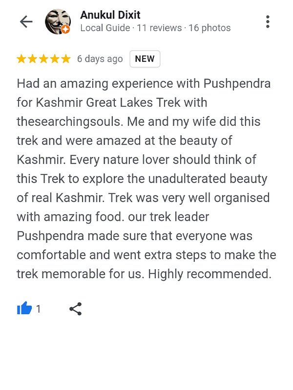 great lakes of kashmir trek Reviews
